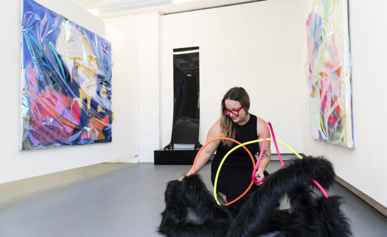 MFA printmaking student Sophie Victoria prepares her studio show (photo - Peter Morgan) 2